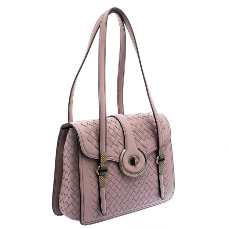 Pre Owned Bottega Venetta Desert Rose Nappa Intrecciato Leather Mezzaluna Bag