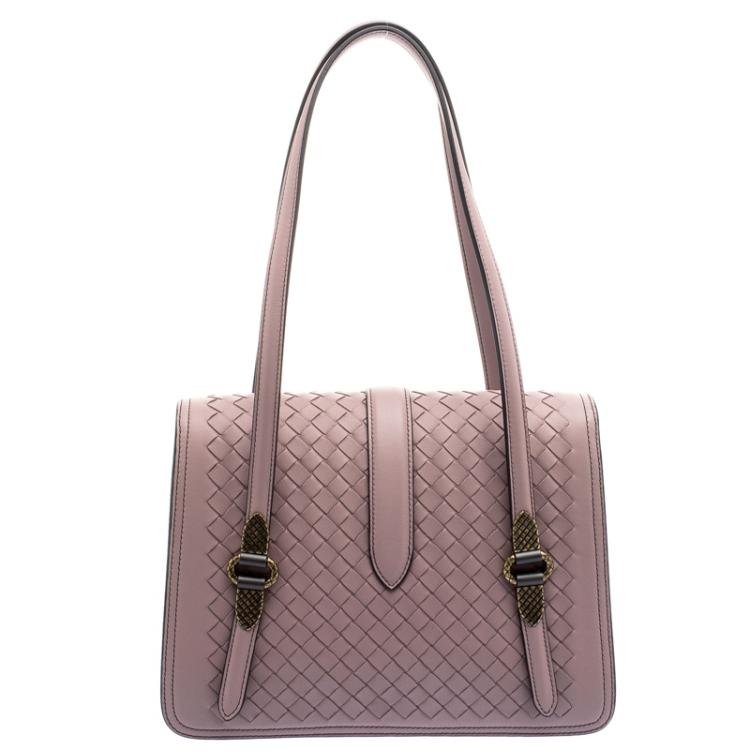 Pre Owned Bottega Venetta Desert Rose Nappa Intrecciato Leather Mezzaluna Bag