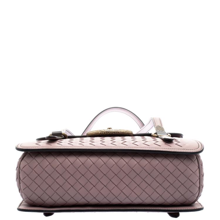 Pre Owned Bottega Venetta Desert Rose Nappa Intrecciato Leather Mezzaluna Bag