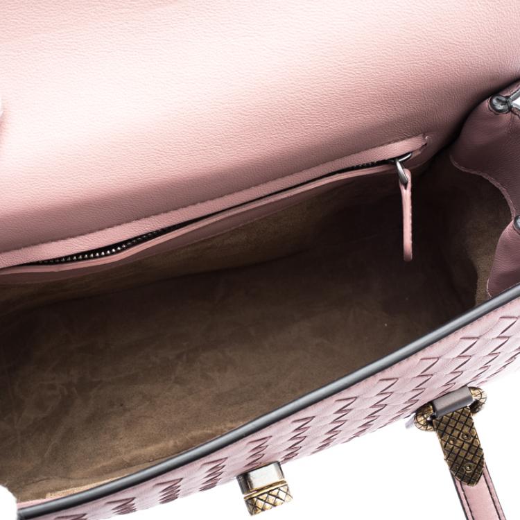 Pre Owned Bottega Venetta Desert Rose Nappa Intrecciato Leather Mezzaluna Bag