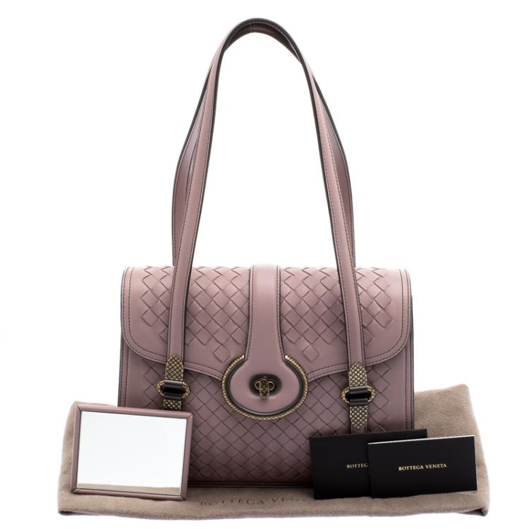 Pre Owned Bottega Venetta Desert Rose Nappa Intrecciato Leather Mezzaluna Bag
