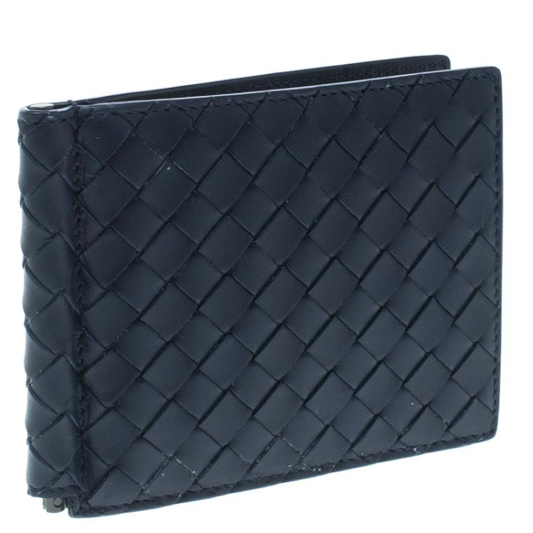 Pre Owned Bottega Veneta Black Intrecciato Leather Money Clip Bifold Wallet