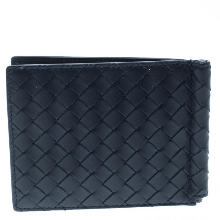 Pre Owned Bottega Veneta Black Intrecciato Leather Money Clip Bifold Wallet