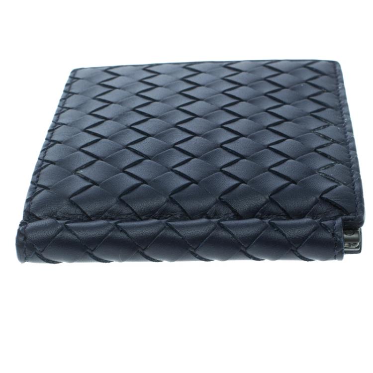 Pre Owned Bottega Veneta Black Intrecciato Leather Money Clip Bifold Wallet