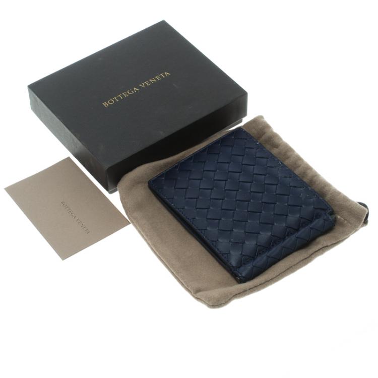 Pre Owned Bottega Veneta Black Intrecciato Leather Money Clip Bifold Wallet