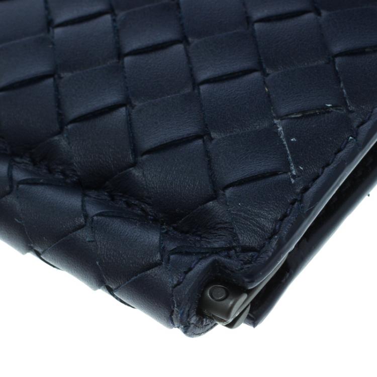 Pre Owned Bottega Veneta Black Intrecciato Leather Money Clip Bifold Wallet