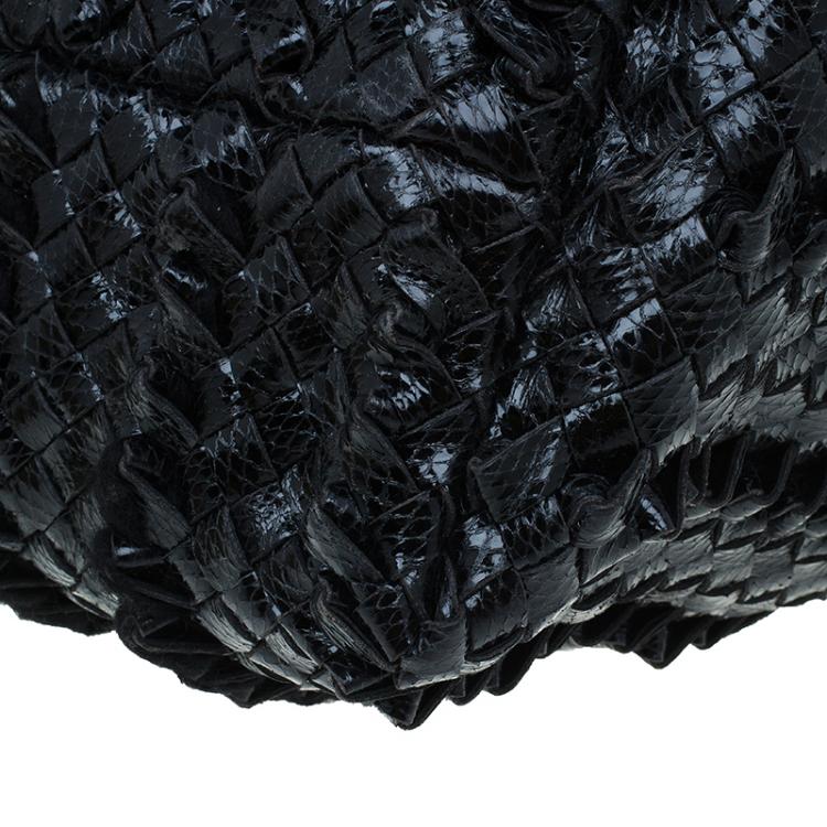 Pre Owned Bottega Veneta Limited Edition Black Stingray Woven Lido Medium Tote