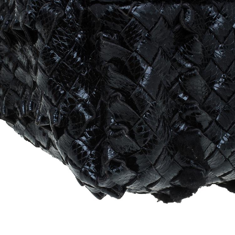 Pre Owned Bottega Veneta Limited Edition Black Stingray Woven Lido Medium Tote