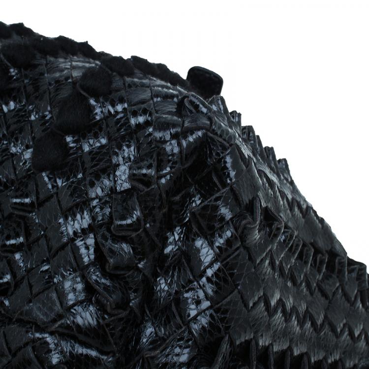 Pre Owned Bottega Veneta Limited Edition Black Stingray Woven Lido Medium Tote