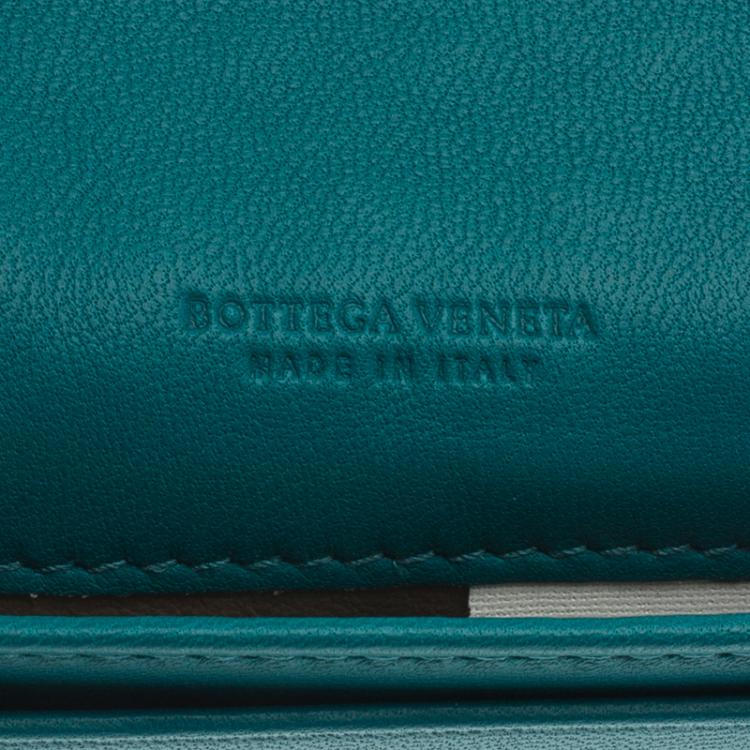 Pre Owned Bottega Veneta Turquoise Intrecciato Leather Card Holder