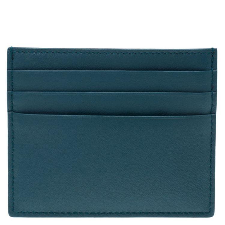 Pre Owned Bottega Veneta Ocean Blue Leather Rose Embroidered Card Holder