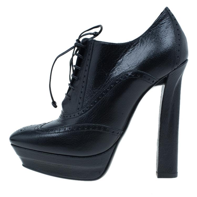 Pre Owned Bottega Veneta Black Brogue Leather Ankle Boots Size 38.5