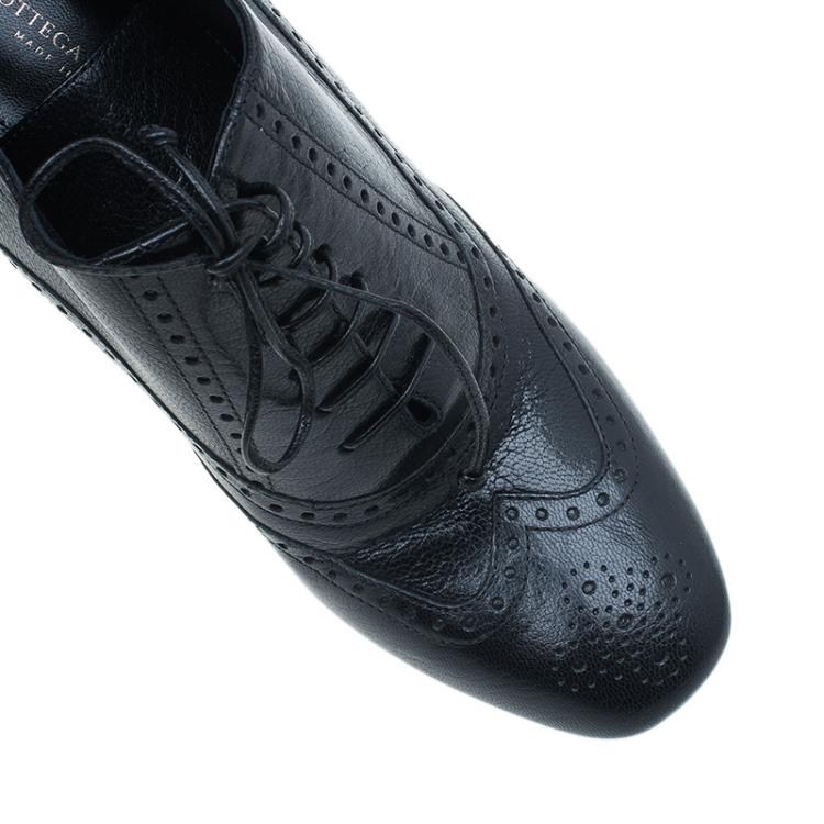 Pre Owned Bottega Veneta Black Brogue Leather Ankle Boots Size 38.5