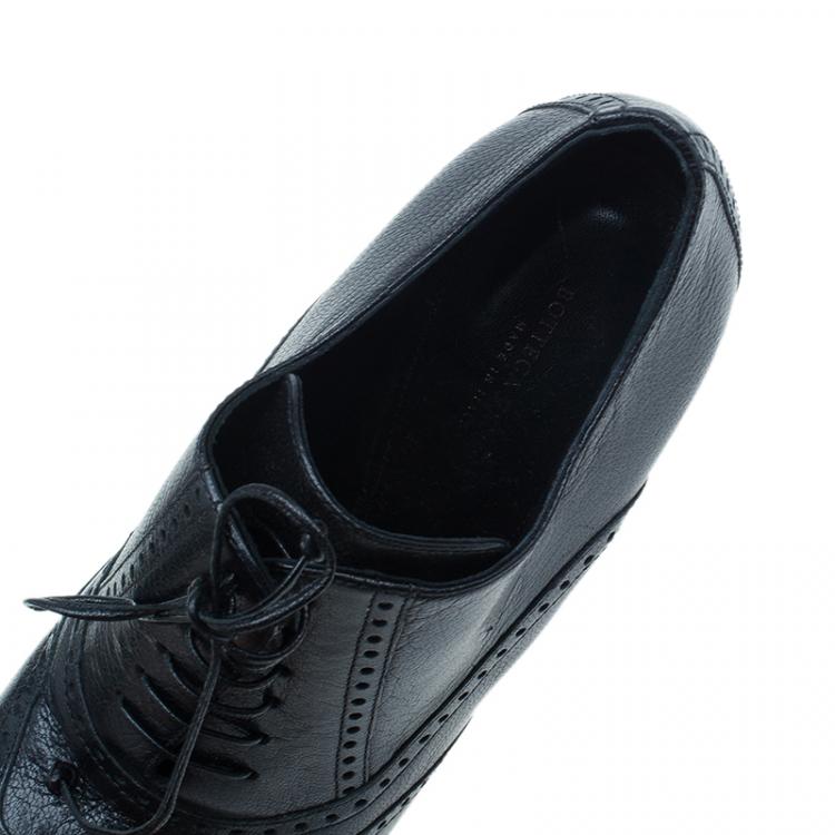 Pre Owned Bottega Veneta Black Brogue Leather Ankle Boots Size 38.5