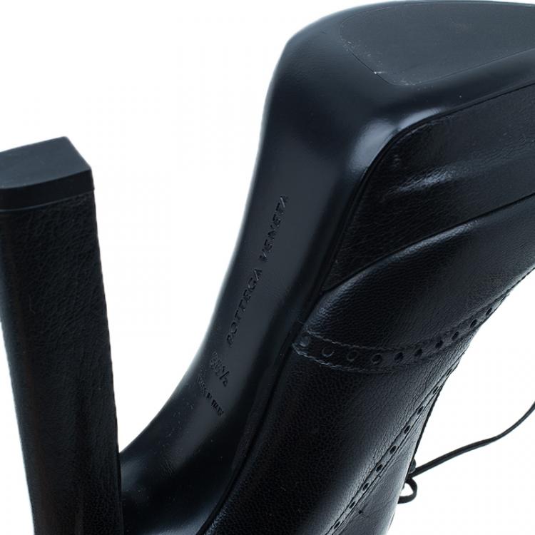 Pre Owned Bottega Veneta Black Brogue Leather Ankle Boots Size 38.5