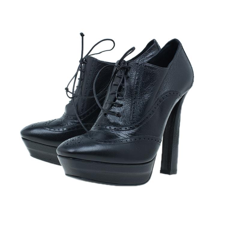 Pre Owned Bottega Veneta Black Leather Brogue Ankle Boots Size 40.5