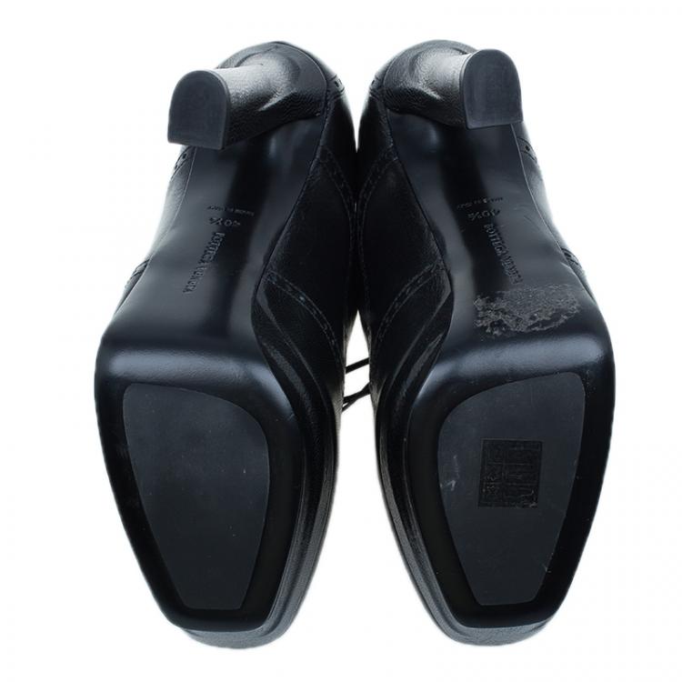 Pre Owned Bottega Veneta Black Leather Brogue Ankle Boots Size 40.5