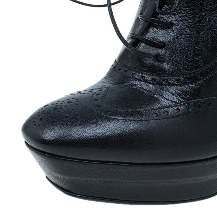 Pre Owned Bottega Veneta Black Leather Brogue Ankle Boots Size 40.5
