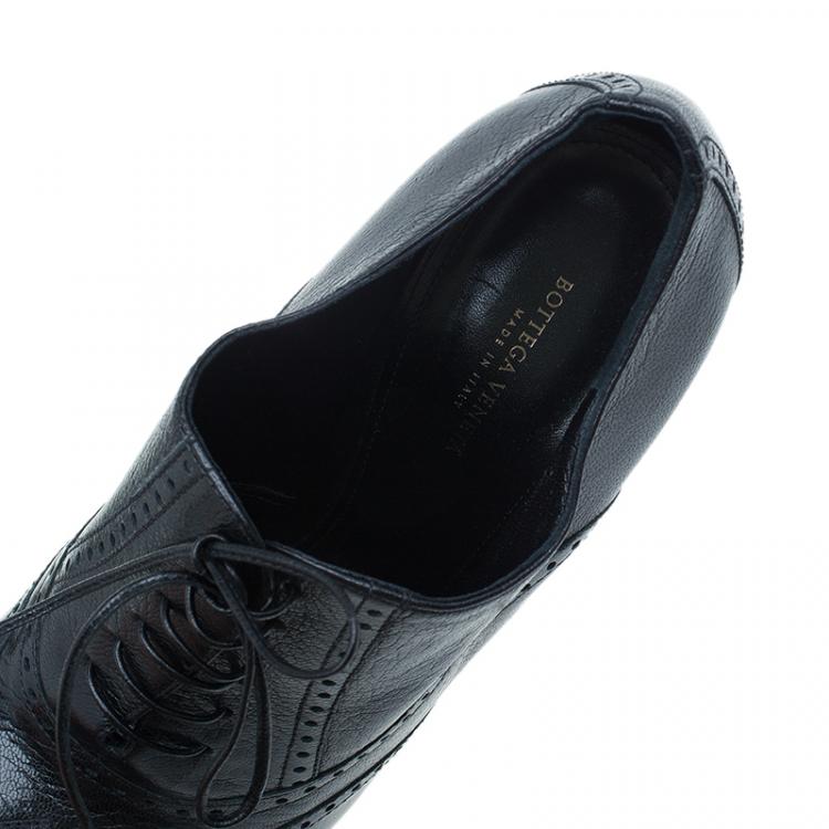 Pre Owned Bottega Veneta Black Leather Brogue Ankle Boots Size 40.5