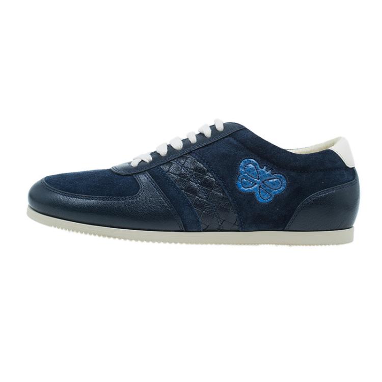 Pre Owned Bottega Veneta Blue Intrecciato Sneakers Size 38