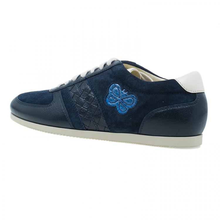 Pre Owned Bottega Veneta Blue Intrecciato Sneakers Size 38