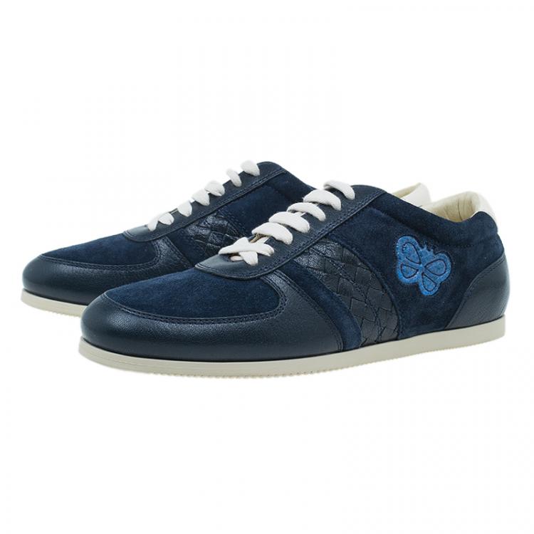Pre Owned Bottega Veneta Blue Intrecciato Sneakers Size 38