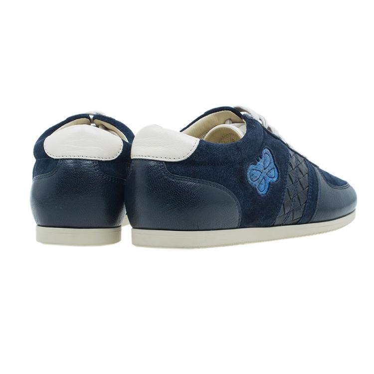 Pre Owned Bottega Veneta Blue Intrecciato Sneakers Size 38