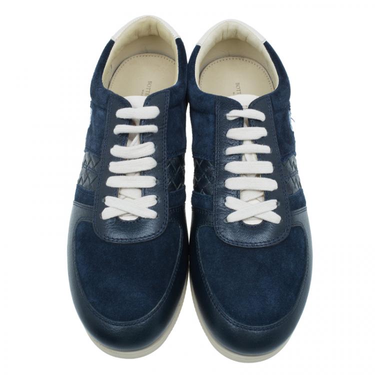 Pre Owned Bottega Veneta Blue Intrecciato Sneakers Size 38
