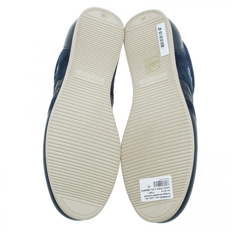 Pre Owned Bottega Veneta Blue Intrecciato Sneakers Size 38