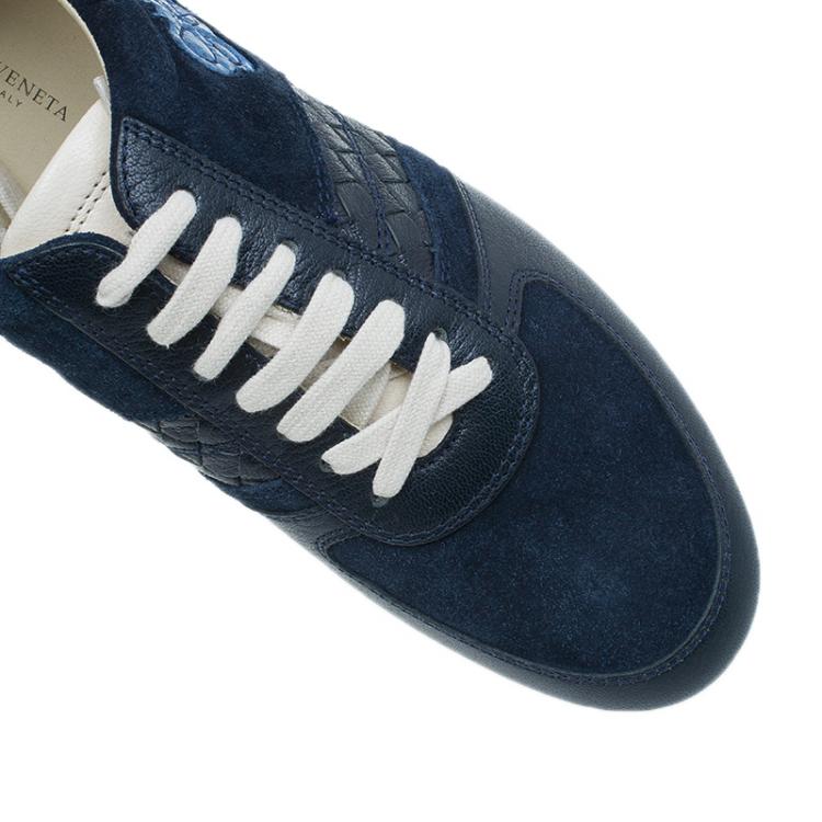 Pre Owned Bottega Veneta Blue Intrecciato Sneakers Size 38
