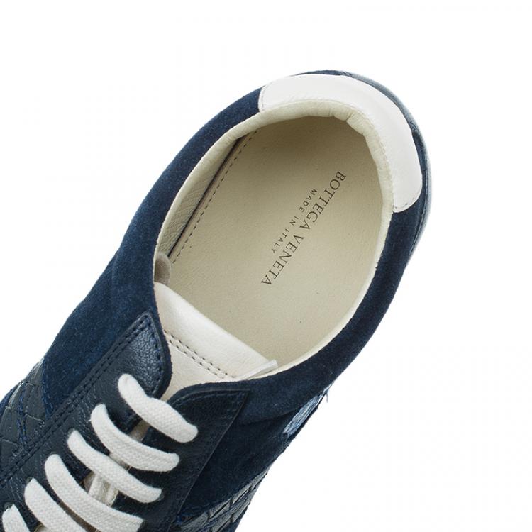 Pre Owned Bottega Veneta Blue Intrecciato Sneakers Size 38