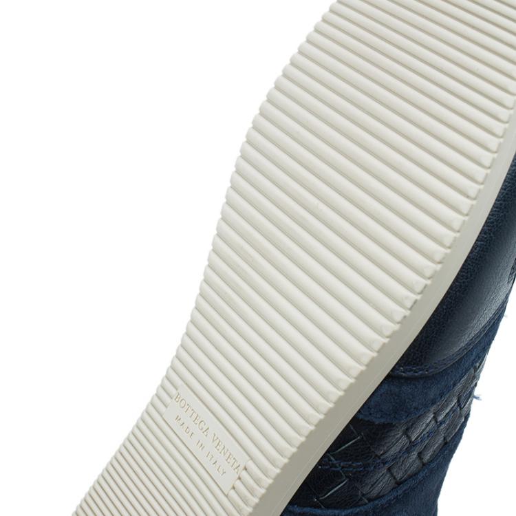 Pre Owned Bottega Veneta Blue Intrecciato Sneakers Size 38