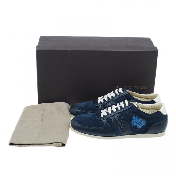 Pre Owned Bottega Veneta Blue Intrecciato Sneakers Size 38