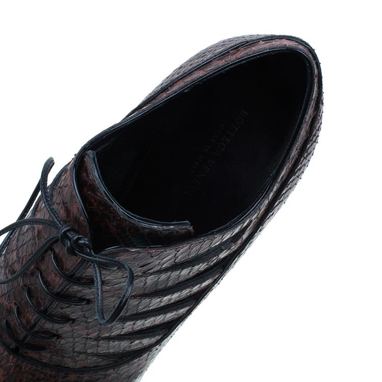 Pre Owned Bottega Veneta Brown Snakeskin Lace Up Cutout Ankle Booties Size 39