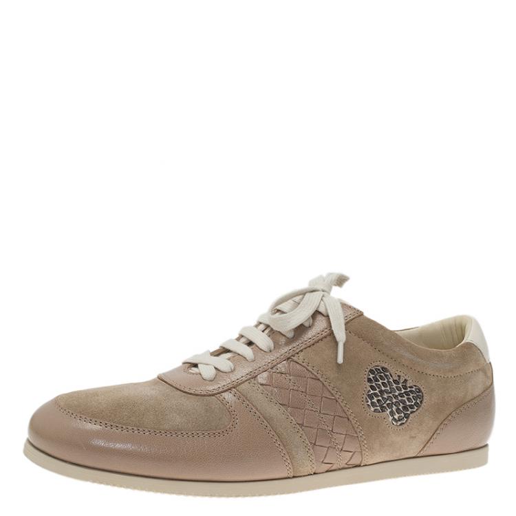 Pre Owned Bottega Veneta Beige Suede and Leather Butterfly Sneakers Size 41