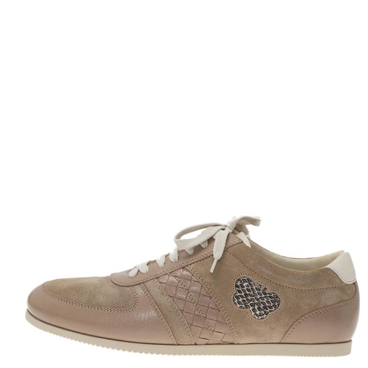 Pre Owned Bottega Veneta Beige Suede and Leather Butterfly Sneakers Size 41
