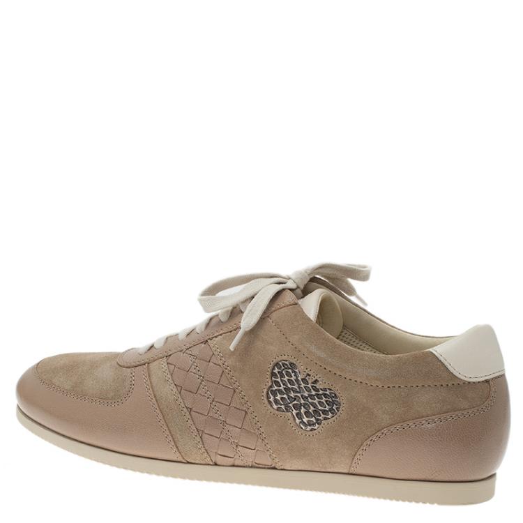 Pre Owned Bottega Veneta Beige Suede and Leather Butterfly Sneakers Size 41