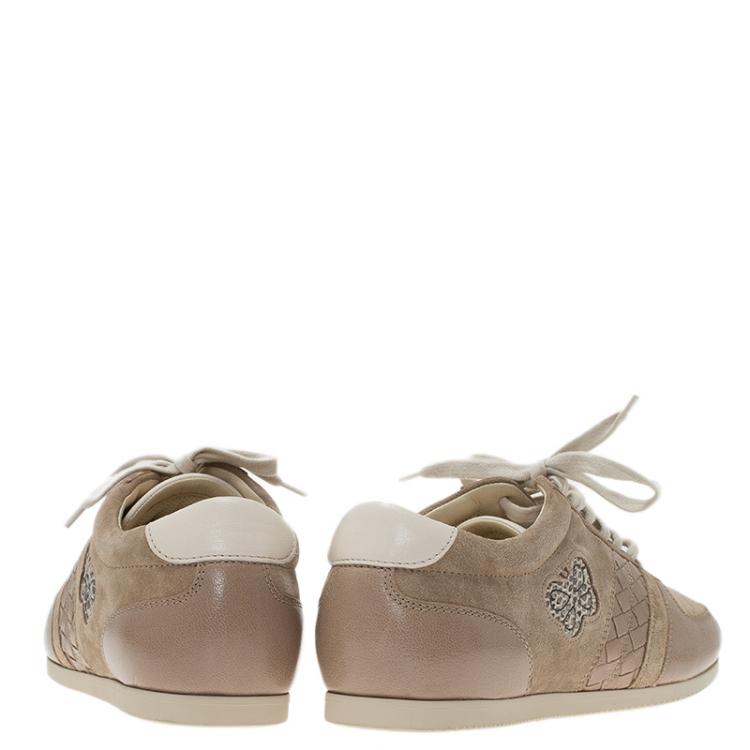 Pre Owned Bottega Veneta Beige Suede and Leather Butterfly Sneakers Size 41