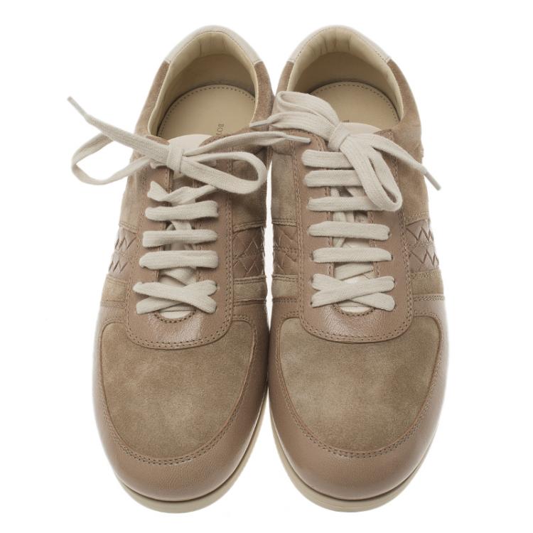 Pre Owned Bottega Veneta Beige Suede and Leather Butterfly Sneakers Size 41