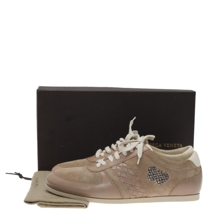 Pre Owned Bottega Veneta Beige Suede and Leather Butterfly Sneakers Size 41