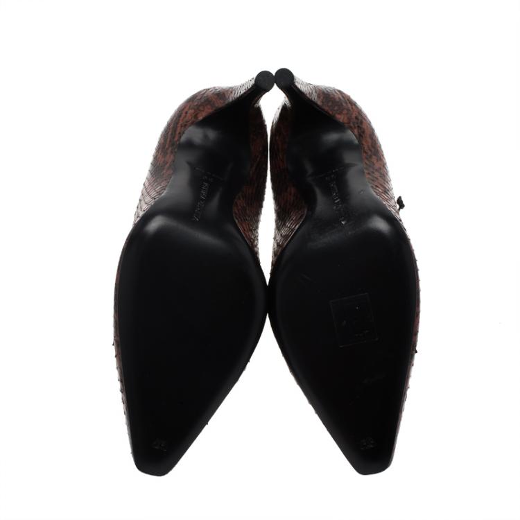 Pre Owned Bottega Veneta Brown Python Lace Up Cutout Ankle Booties Size 38
