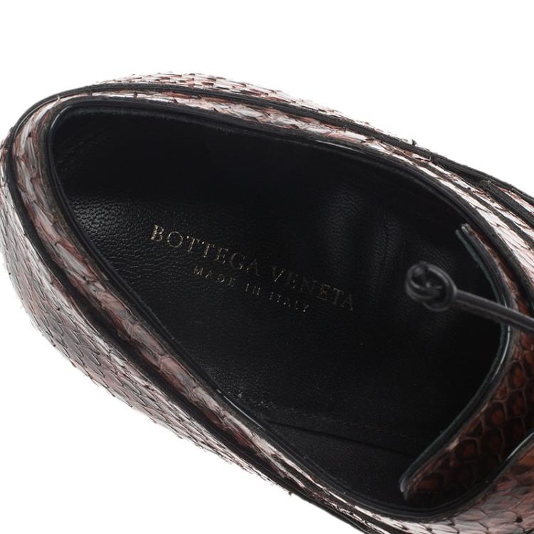 Pre Owned Bottega Veneta Brown Python Lace Up Cutout Ankle Booties Size 38