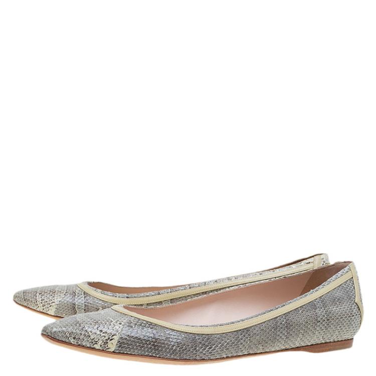 Pre Owned Bottega Veneta Grey Python Ballet Flats Size 40
