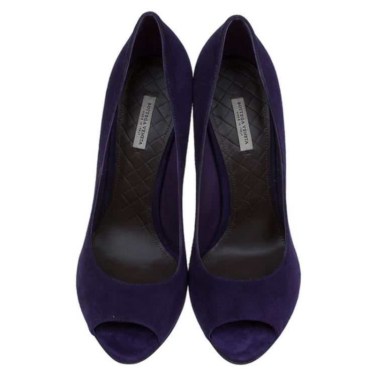 Pre Owned Bottega Veneta Purple Suede Peep Toe Pumps Size 39