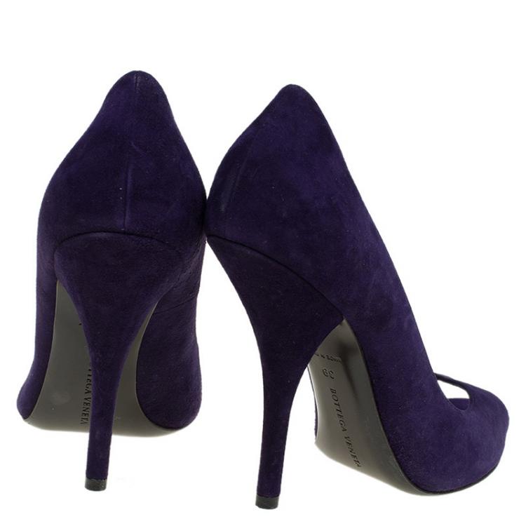 Pre Owned Bottega Veneta Purple Suede Peep Toe Pumps Size 39