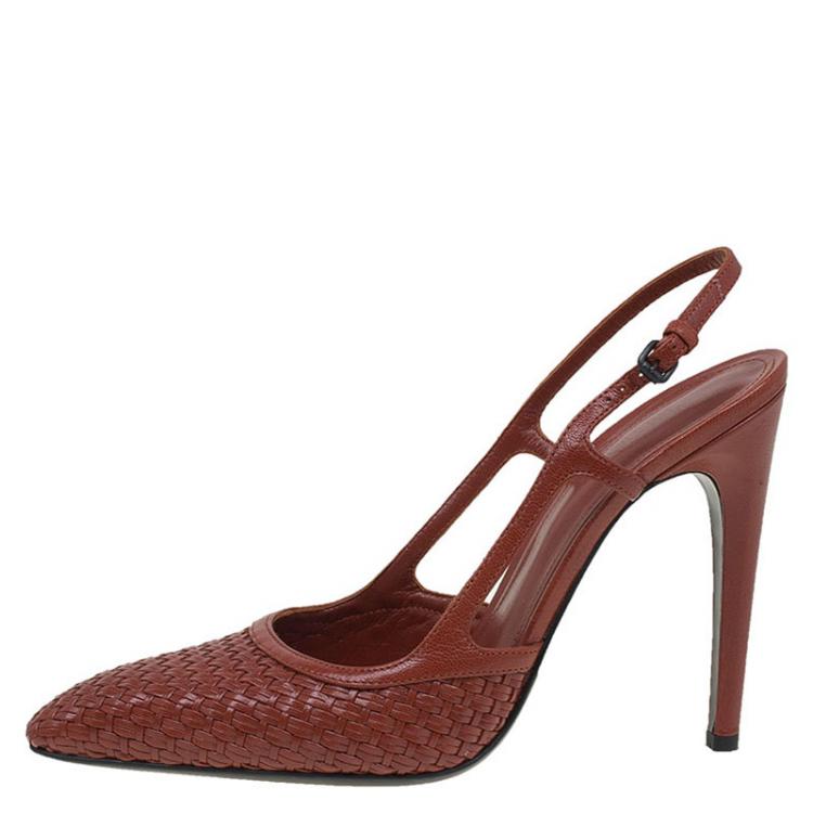 Pre Owned Bottega Veneta Brown Woven Leather Slingback Sandals Size 40