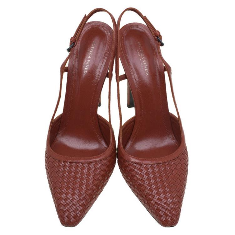 Pre Owned Bottega Veneta Brown Woven Leather Slingback Sandals Size 40