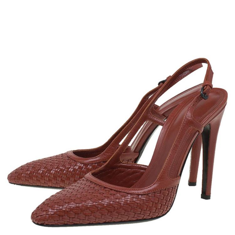 Pre Owned Bottega Veneta Brown Woven Leather Slingback Sandals Size 40