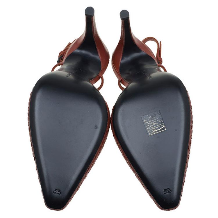 Pre Owned Bottega Veneta Brown Woven Leather Slingback Sandals Size 40