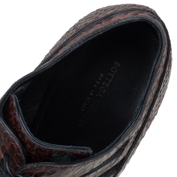 Pre Owned Bottega Veneta Brown Python Cutout Lace-Up Ankle Boots Size 37